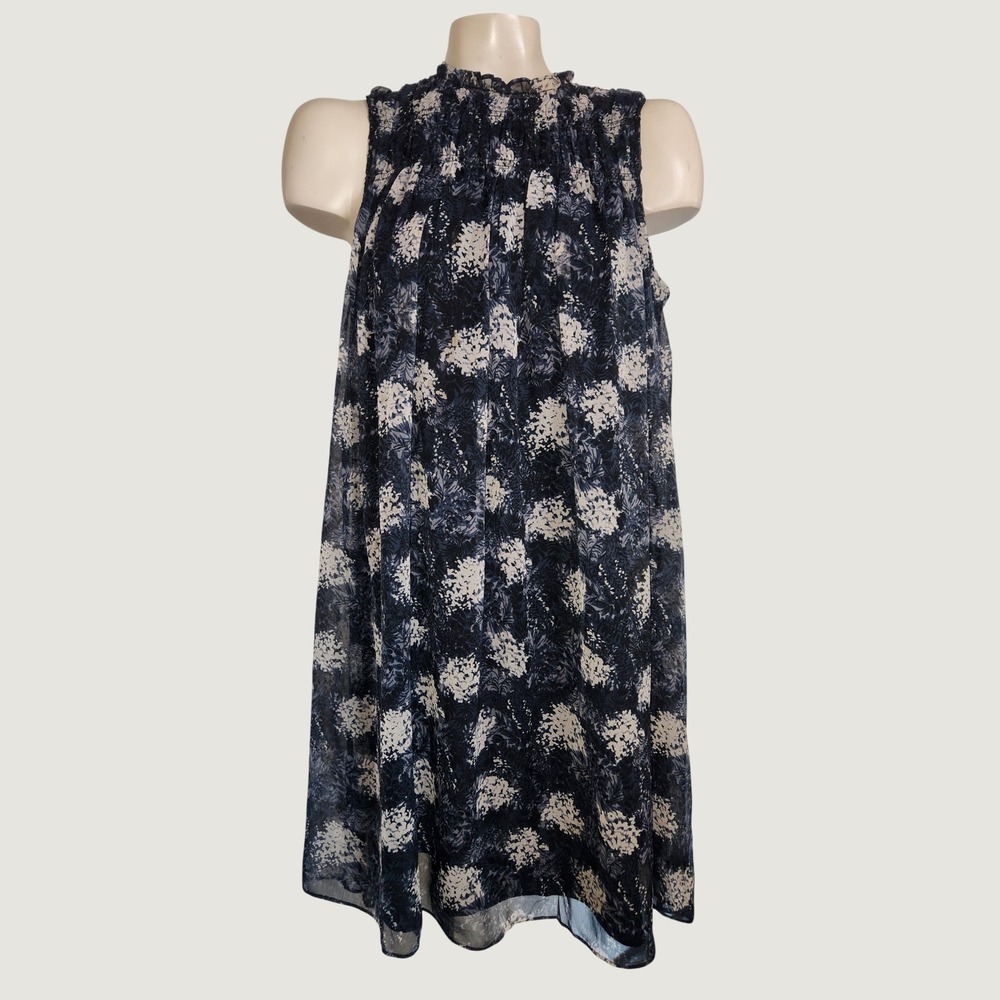 Joie Limited Edition Womens S Navy Blue Floral Smocked High Neck Shift Dress‎
